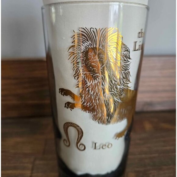 Vintage Leo Zodiac Glass Mid Century 60s/70s Smoked Glass Gold Trim - Picture 3 of 11